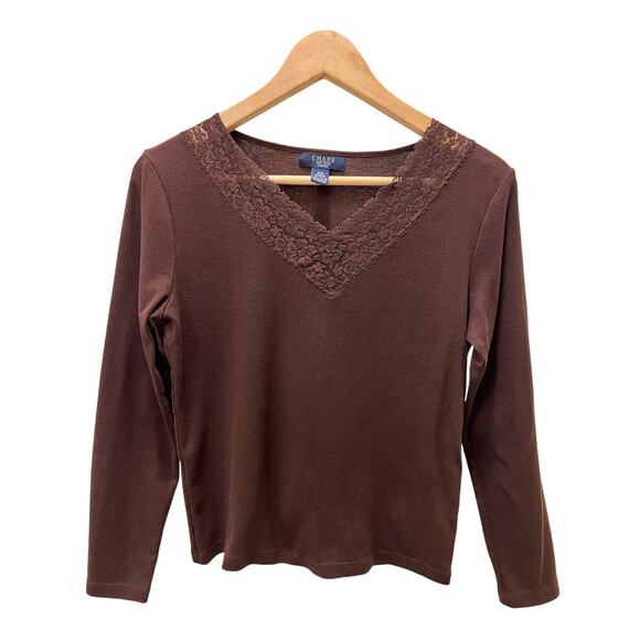 Chaps top women’s size medium petite brown long sleeve shirt VTG Y2K - Picture 1 of 5